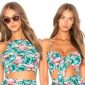 Show Me Your Mumu Havana Reversible Crop Tank in Flamingo and Palm Leaf Print